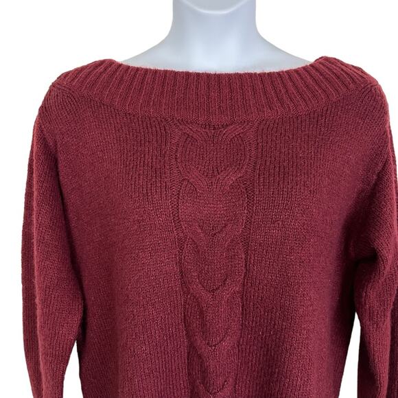 Lane Bryant Sweater Boat Neck Cable Knit Front Size 14/16 Burgundy - Picture 2 of 7